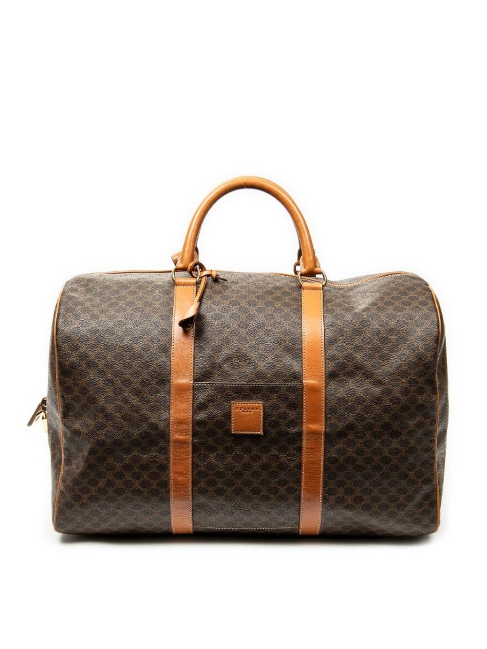 Celine Medium Travel Boston Brown Macadam Canvas Handbag